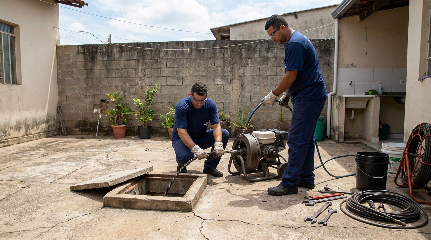 Desentupimento de esgoto residencial em Uberlândia‑MG