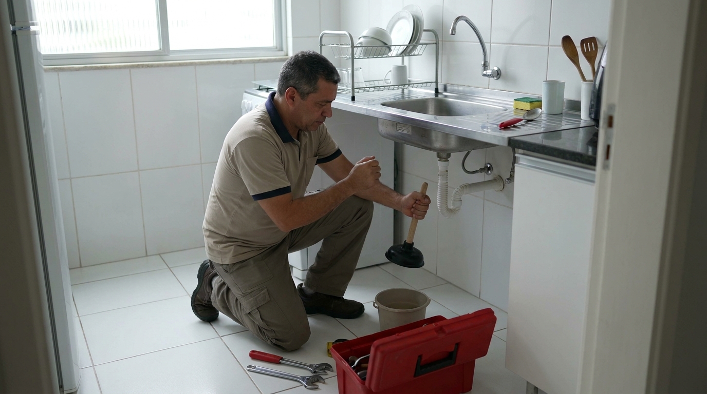 Desentupimento de pia residencial em Uberlândia‑MG