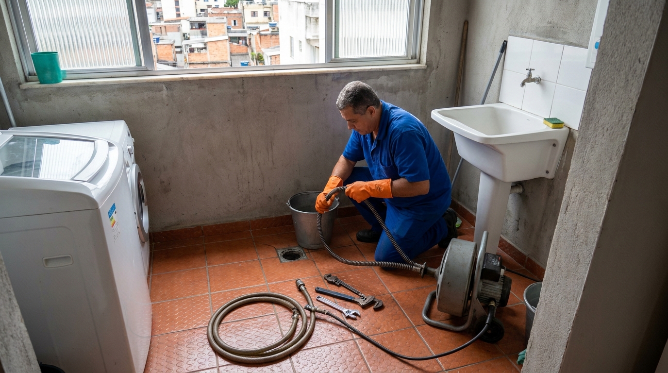 Desentupimento de ralo com equipamento em Uberlândia‑MG