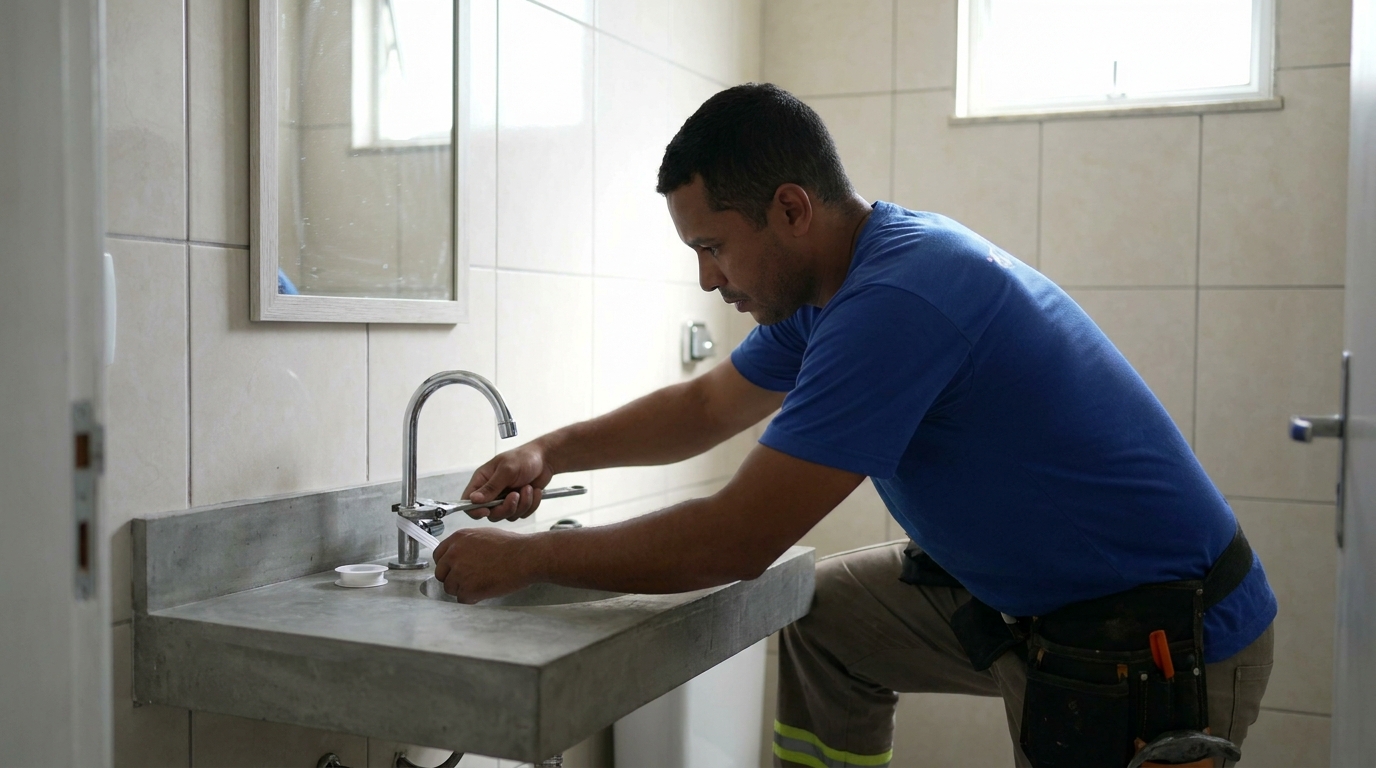 Encanador instalando torneira em Uberlândia‑MG