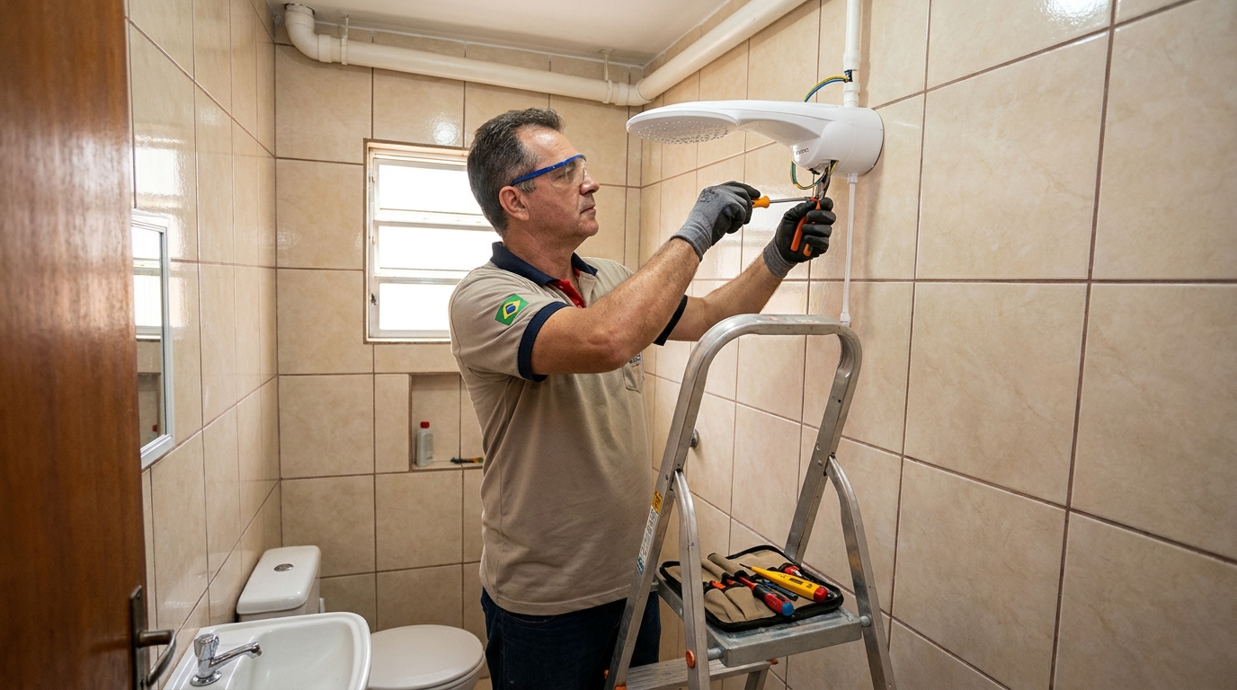 Instalação de chuveiro no banheiro em Uberlândia‑MG